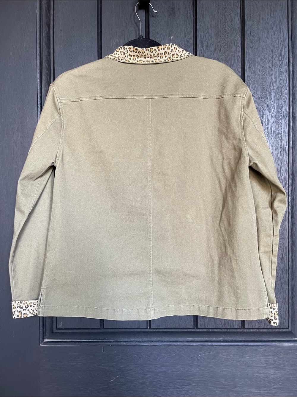 Peyton Jensen Leopard Trim Safari Utility Jacket Olive Size S - Picture 2 of 5